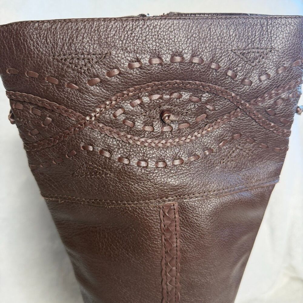 Coldwater Creek Brown Western Cowboy Boots Women's Size 10 Braided Detail - Picture 8 of 16